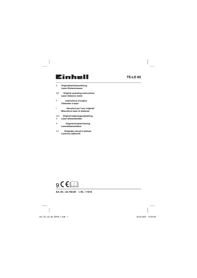 Page 1 of the manual User Manual Einhell TE-LD 60