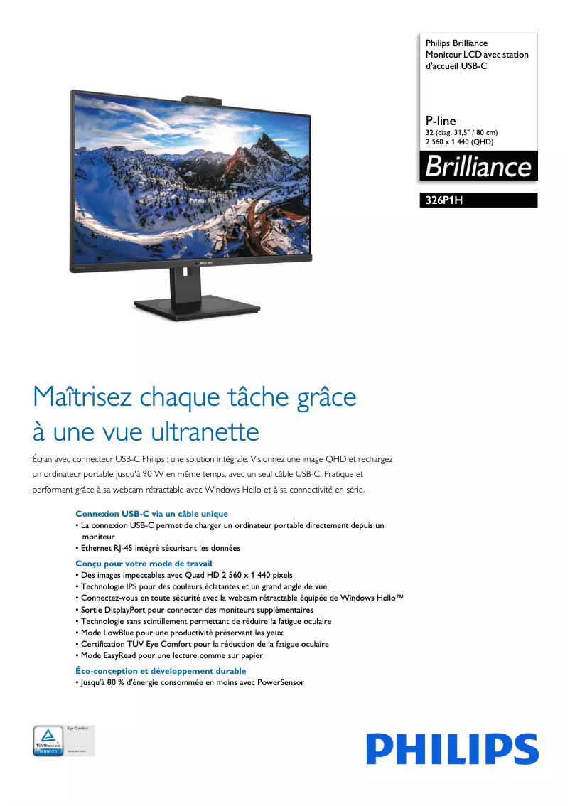 Page 1 de la notice Fiche technique Philips Brilliance 326P1H