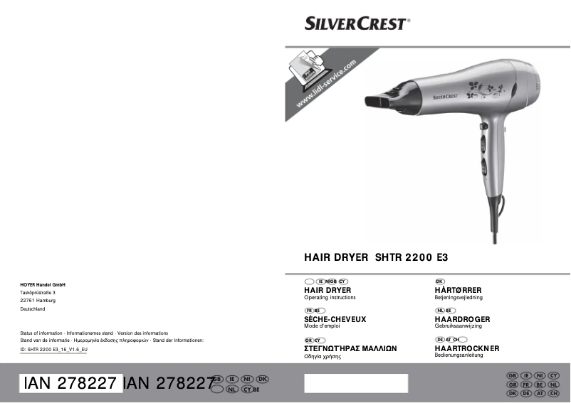 Page 1 de la notice Manuel utilisateur SilverCrest SHTR 2200 E3