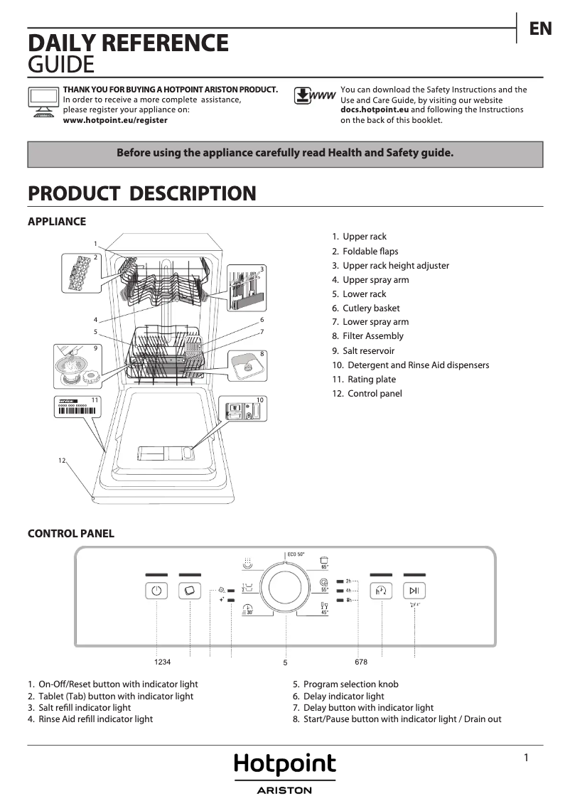 Page n°1 - Manuel utilisateur Hotpoint Ariston HSFE 1B0 C