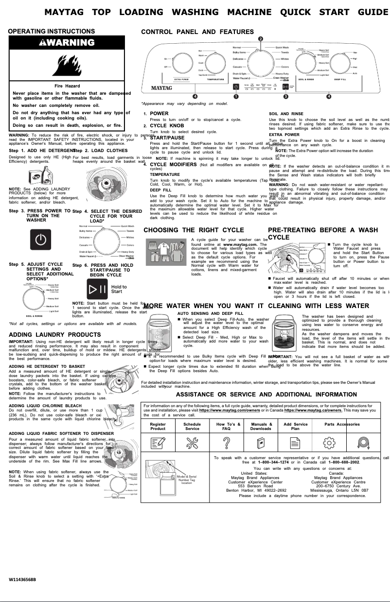 Page n°1 - Guide de démarrage rapide Maytag MVW5035MW