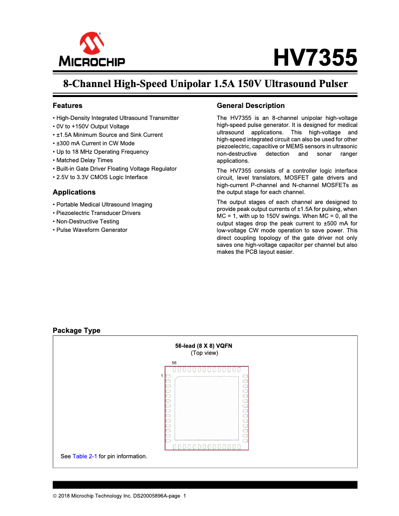 Page 1 de la notice Manuel utilisateur Microchip HV7355
