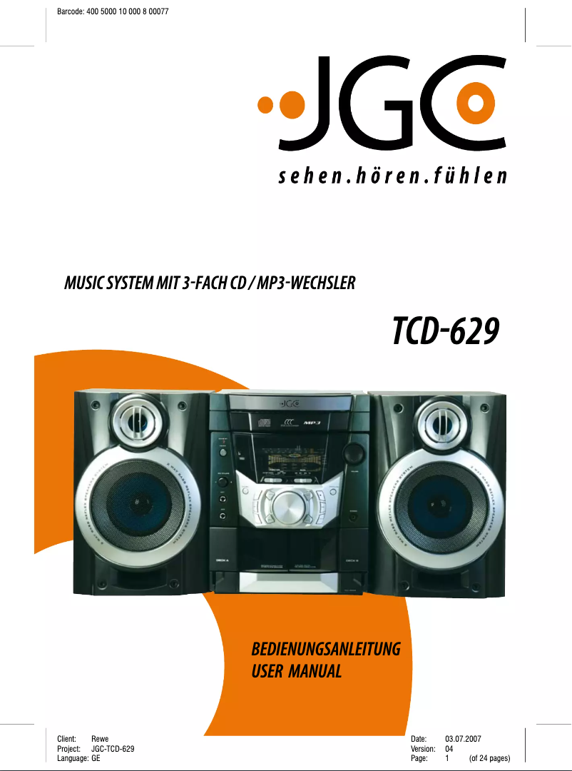 Page n°1 - Manuel utilisateur JGC TCD-629