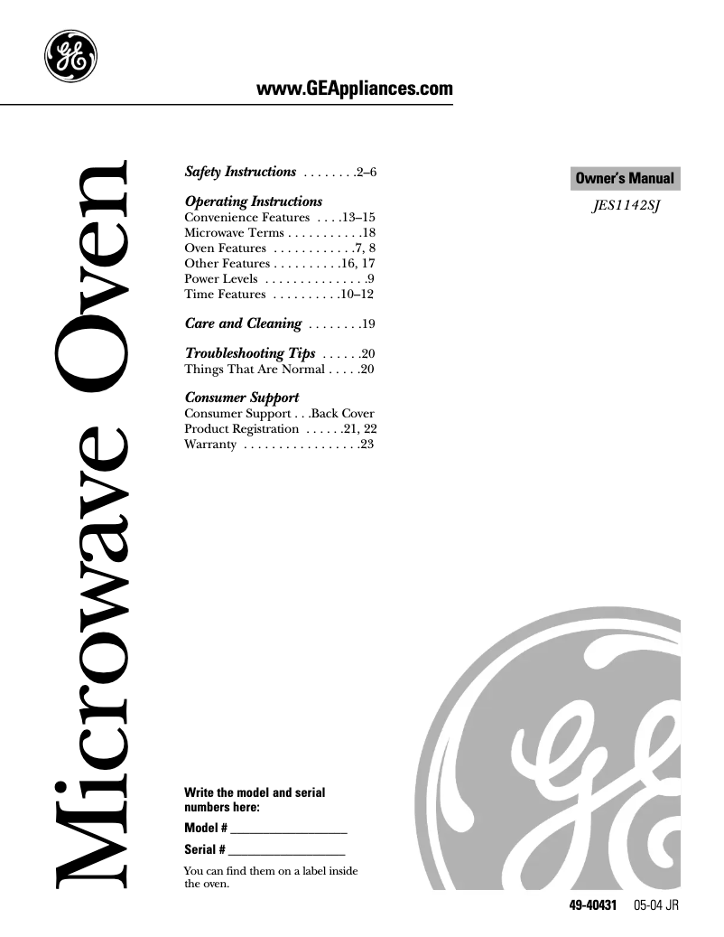 Page 1 of the manual User Manual GE JES1142SPSS