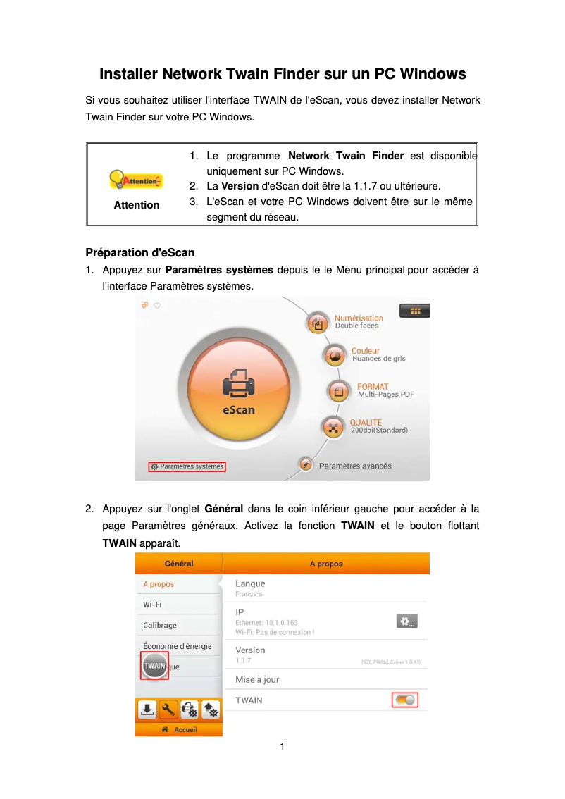 Image de la première page du manuel de l'appareil eScan A350