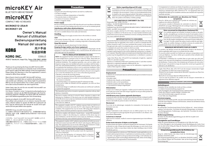 Page 1 de la notice Manuel utilisateur Korg microKEY Air 25