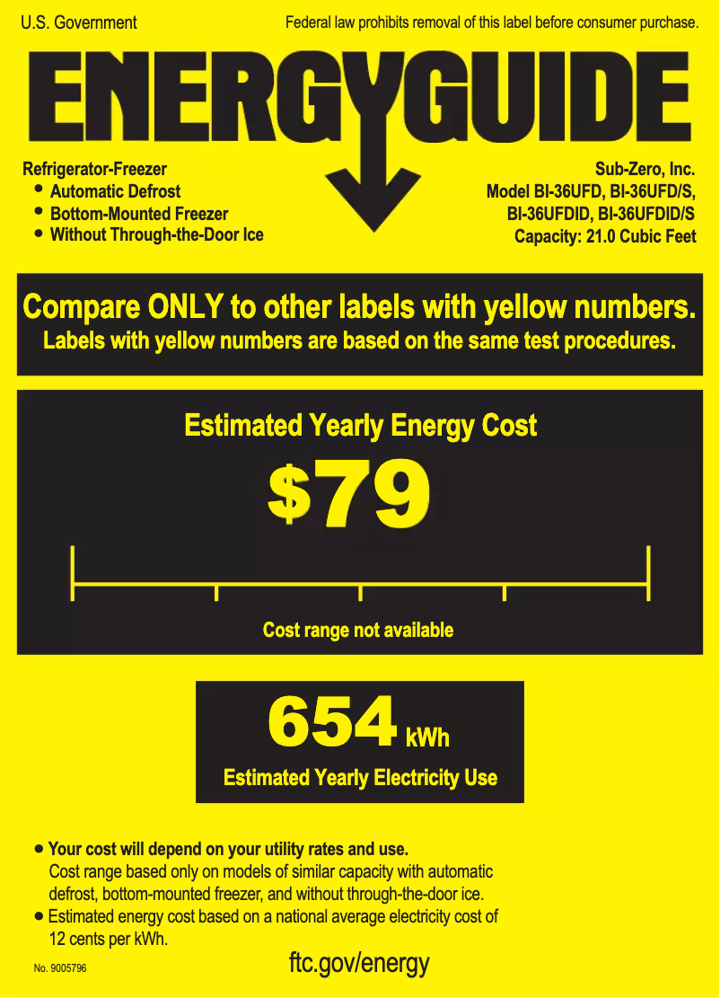 Page 1 de la notice Label énergétique Sub-Zero BI-36UFDID/S/PH