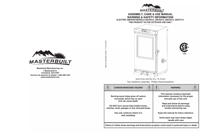 Page n°1 - Manuel utilisateur Masterbuilt 20070312