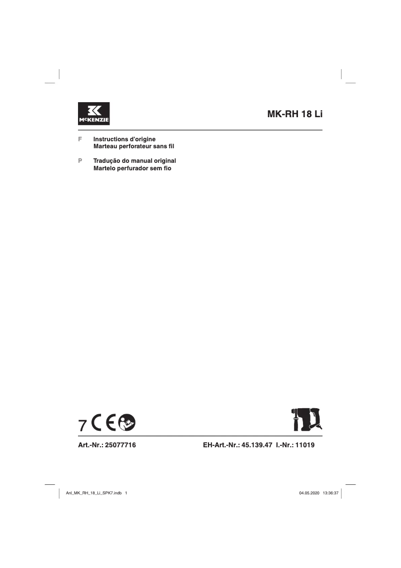 Page 1 de la notice Manuel utilisateur McKenzie MK-RH 18 Li