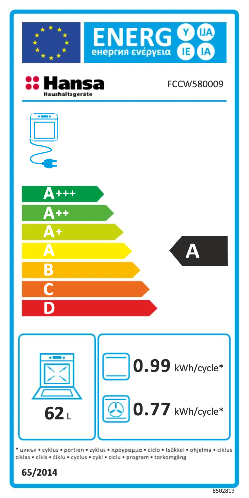 Page 1 de la notice Manuel utilisateur Hansa FCCW580009