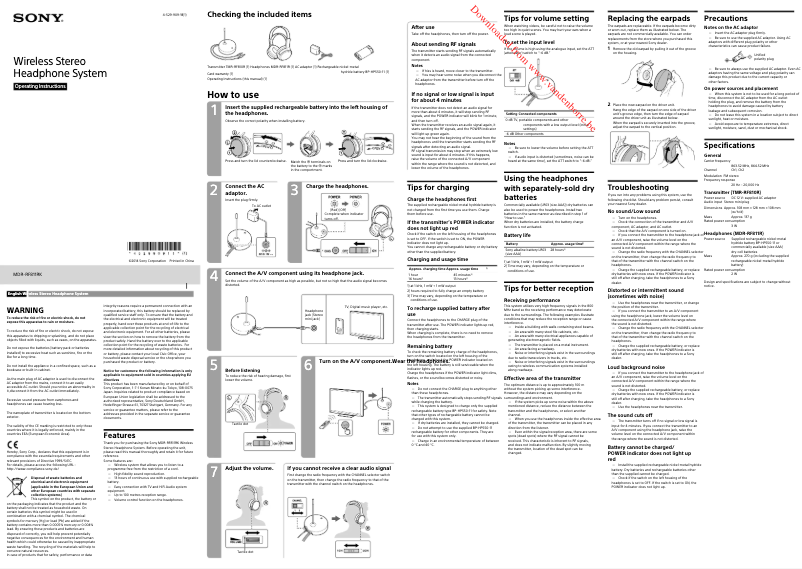 Image de la première page du manuel de l'appareil MDR-RF811