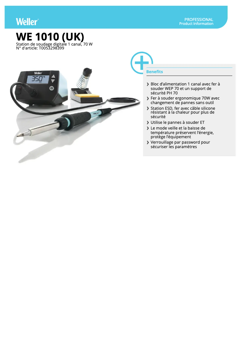 Page 1 de la notice Fiche technique Weller WE 1010