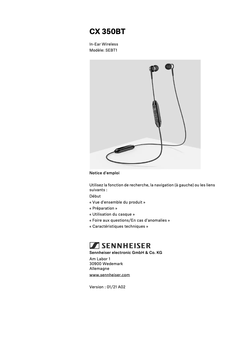 Page n°1 - Manuel utilisateur Sennheiser CX 350BT