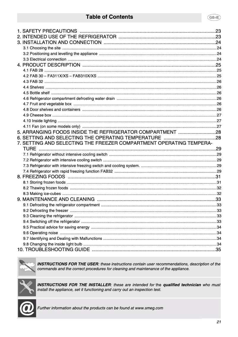 Página 1 del manual Manual de usuario Smeg FAB30R6