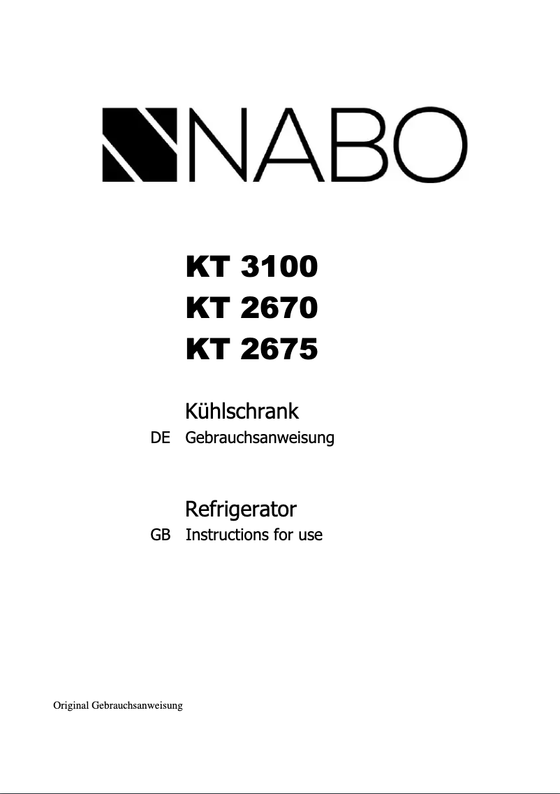 Page n°1 - Manuel utilisateur Nabo KT 3100