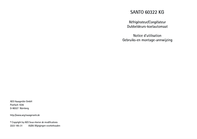 Page 1 de la notice Manuel utilisateur AEG Santo 60322 KG