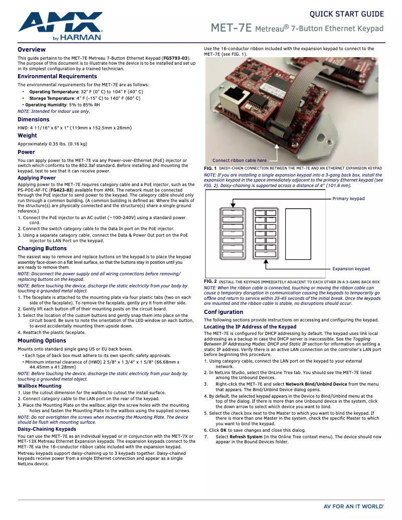 Page 1 de la notice Guide de démarrage rapide AMX Metreau HPX-U400-R-MET-7E