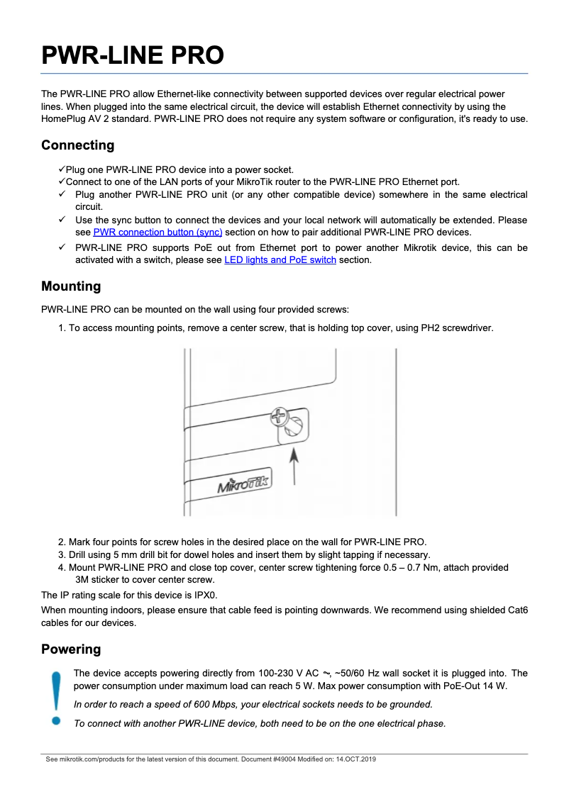 Page n°1 - Manuel utilisateur Mikrotik PL7510Gi