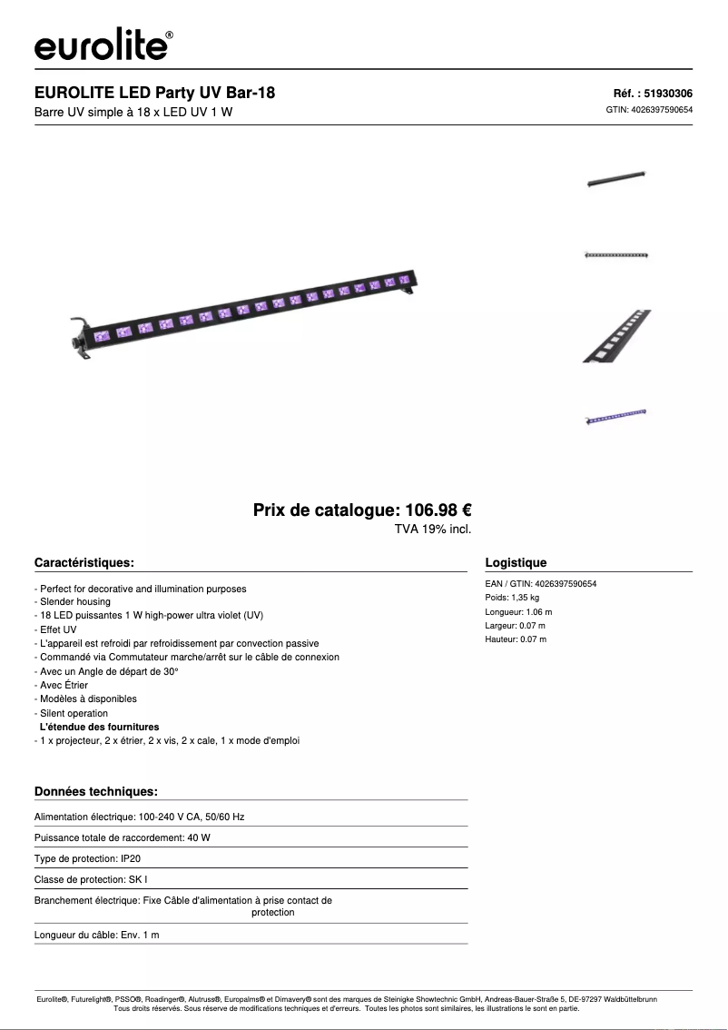 Imagen de la primera página del manual del dispositivo LED Party UV Bar-18