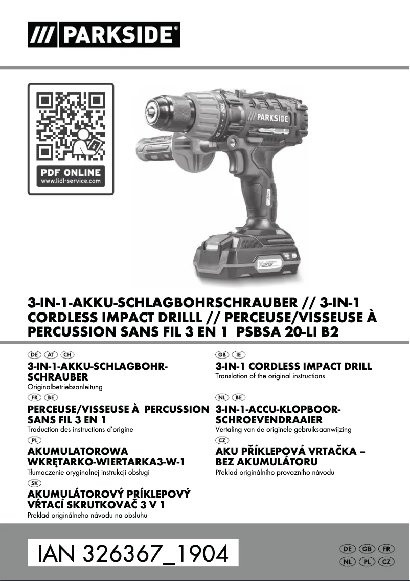 Image de la première page du manuel de l'appareil PSBSA 20-Li B2