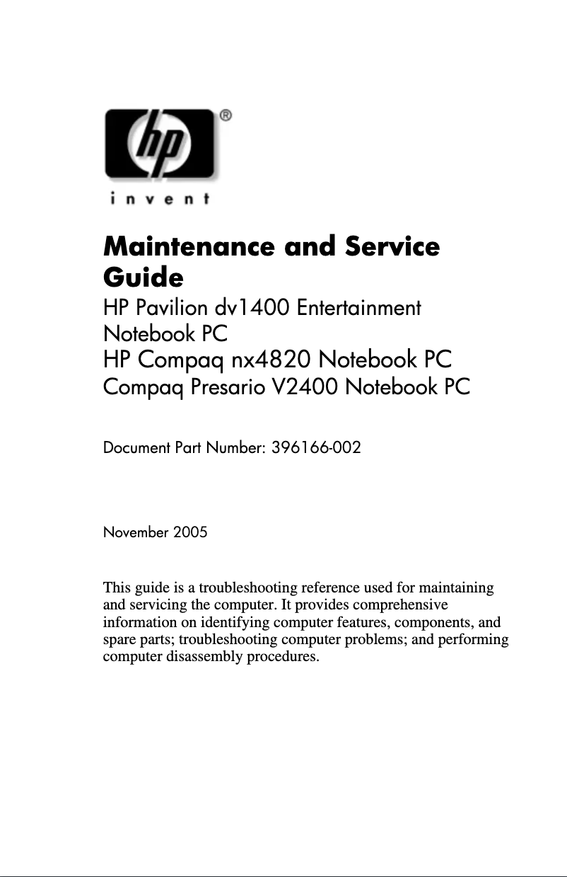 Página 1 del manual Manual de usuario HP Pavilion dv1400