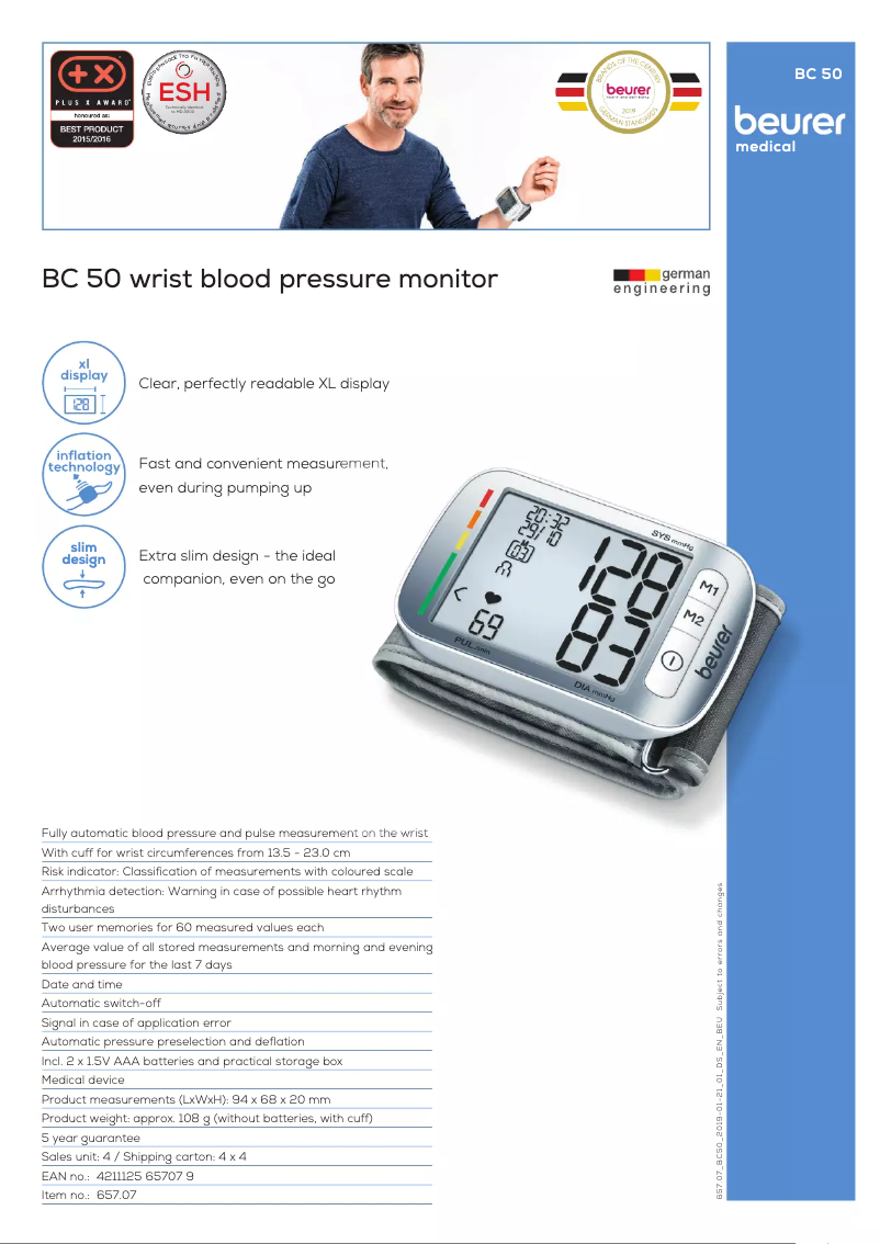 Page 1 de la notice Fiche technique Beurer BC 50