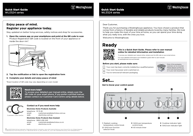 Page n°1 - Guide de démarrage rapide Westinghouse WLE524WC