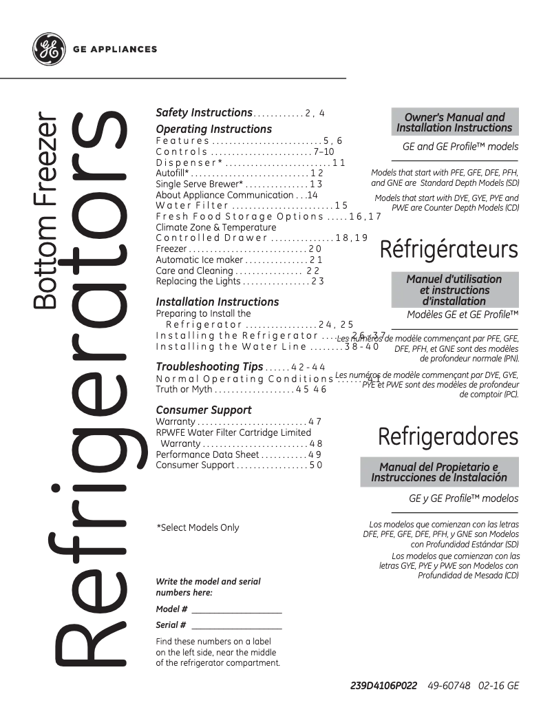 Image de la première page du manuel de l'appareil GFE28GMKES