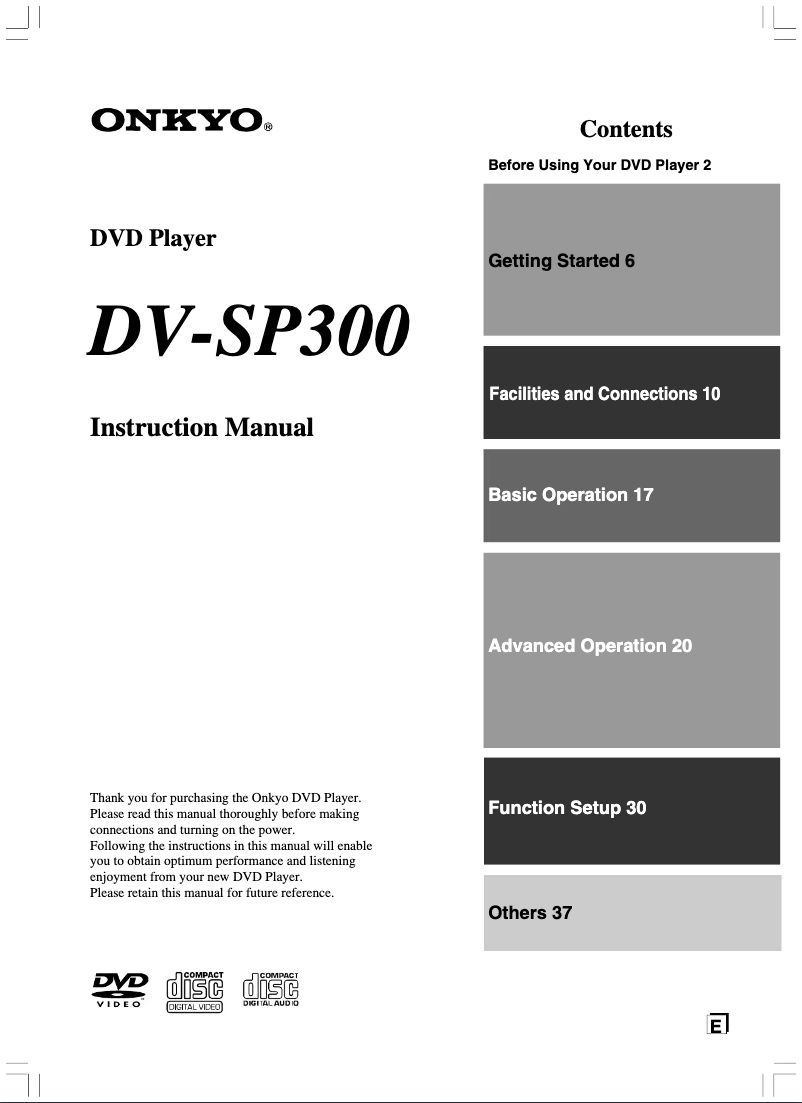 Page 1 de la notice Manuel utilisateur Onkyo DV-SP300
