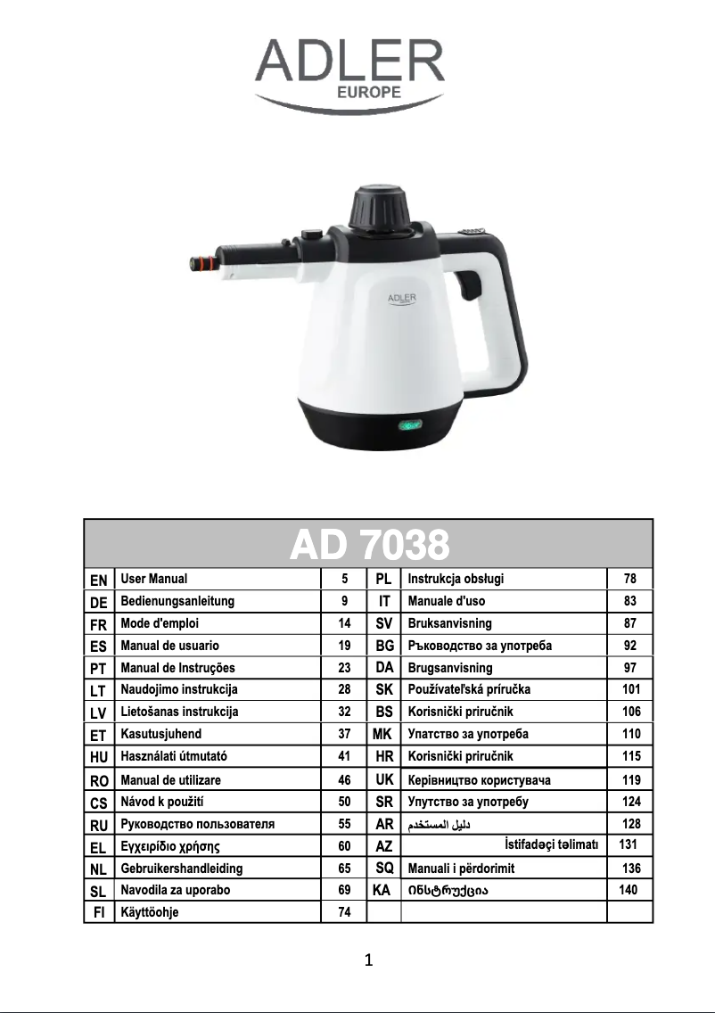 Page 1 de la notice Manuel utilisateur Adler AD 7038