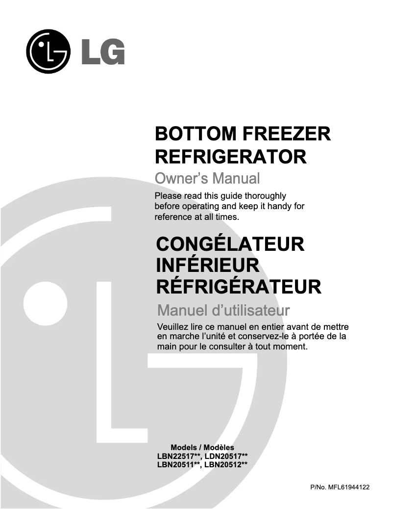 Page 1 de la notice Manuel utilisateur LG LDN20517WW