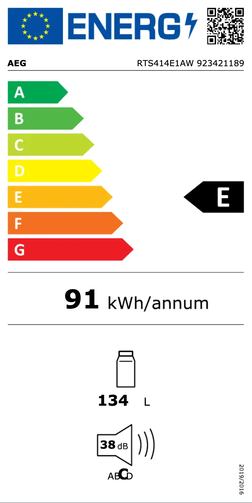 Page n°1 - Label énergétique AEG RTS414E1AW