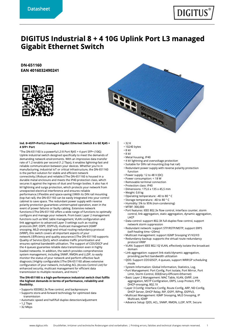 Page n°1 - Fiche technique Digitus DN-651160