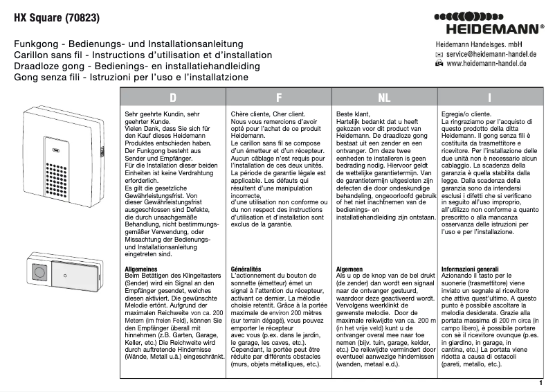 Page 1 de la notice Manuel utilisateur Heidemann 70823