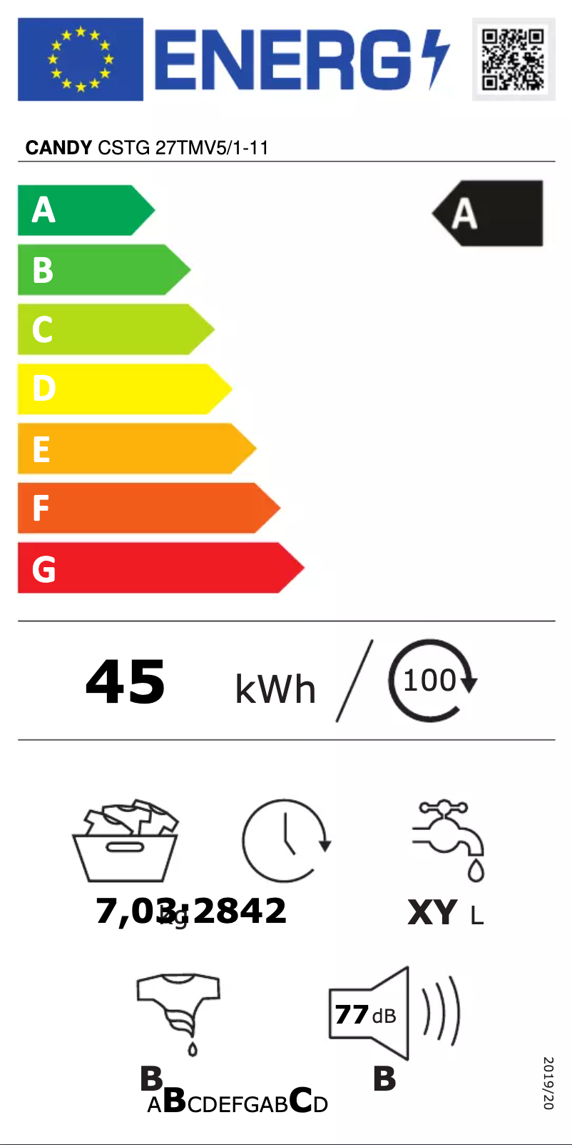 Page 1 de la notice Label énergétique Candy CSTG 27TMV5/1-11