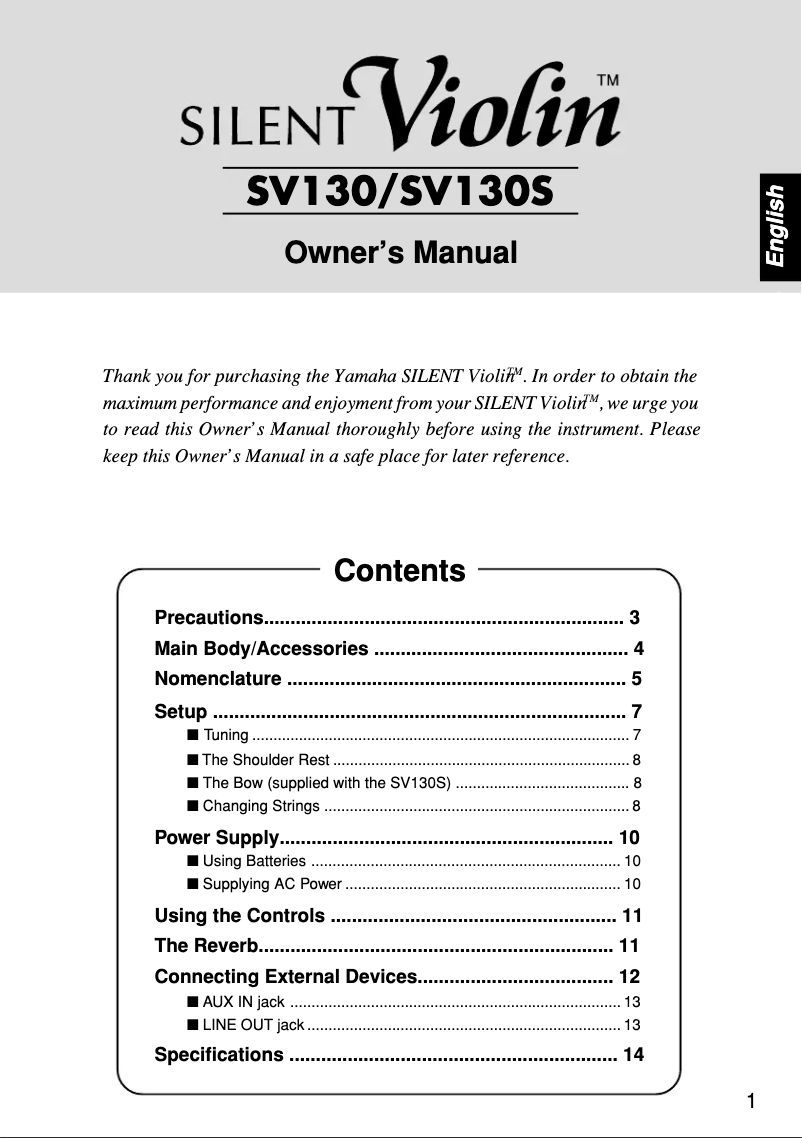 Page n°1 - Manuel utilisateur Yamaha Silent Violin SV130