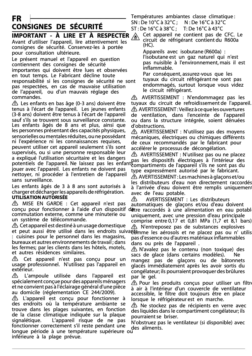 Page 1 de la notice Instructions de sécurité Whirlpool WHC18 T574 P