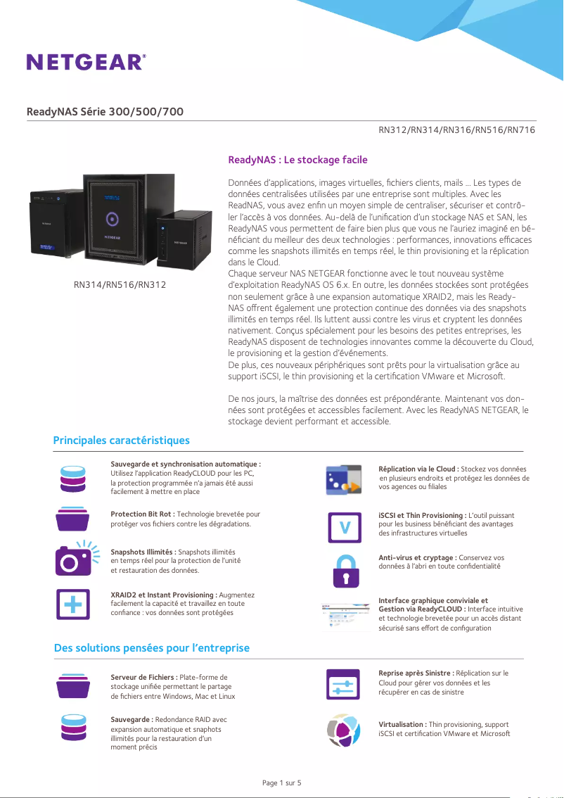 Page 1 de la notice Fiche technique Netgear RN31662E