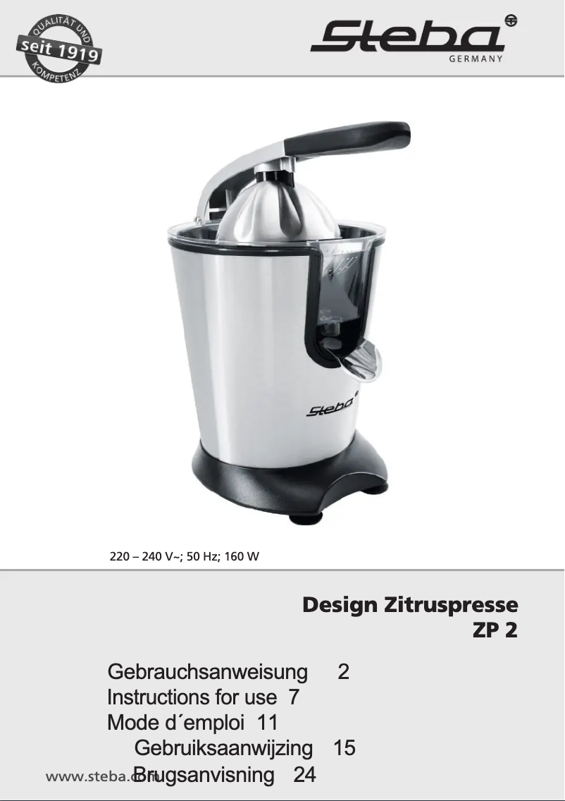 Image de la première page du manuel de l'appareil ZP 2