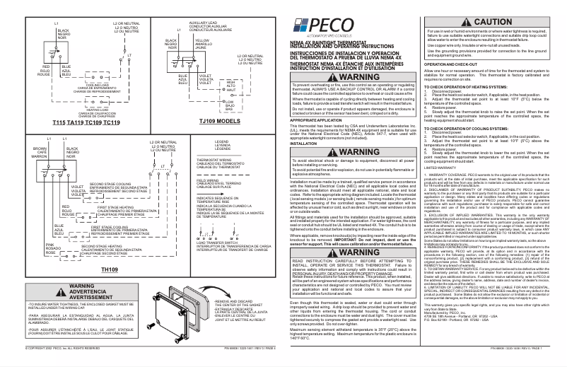 Page 1 de la notice Manuel utilisateur PECO TH109-009