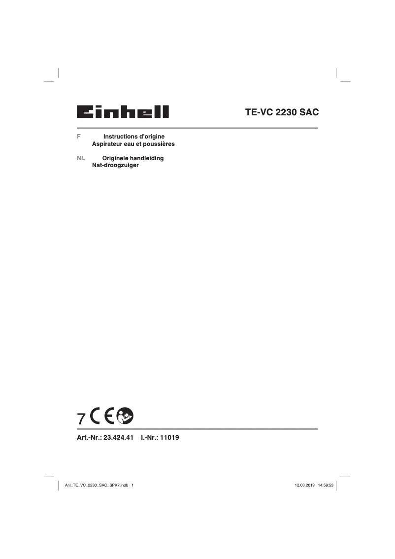 Page n°1 - Manuel utilisateur Einhell TE-VC 2230 SAC
