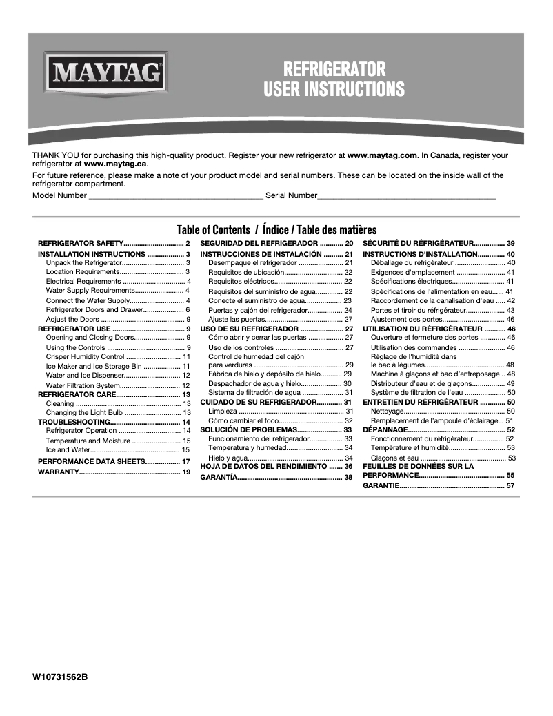 Page n°1 - Mode d'emploi Maytag MFI2269FRB