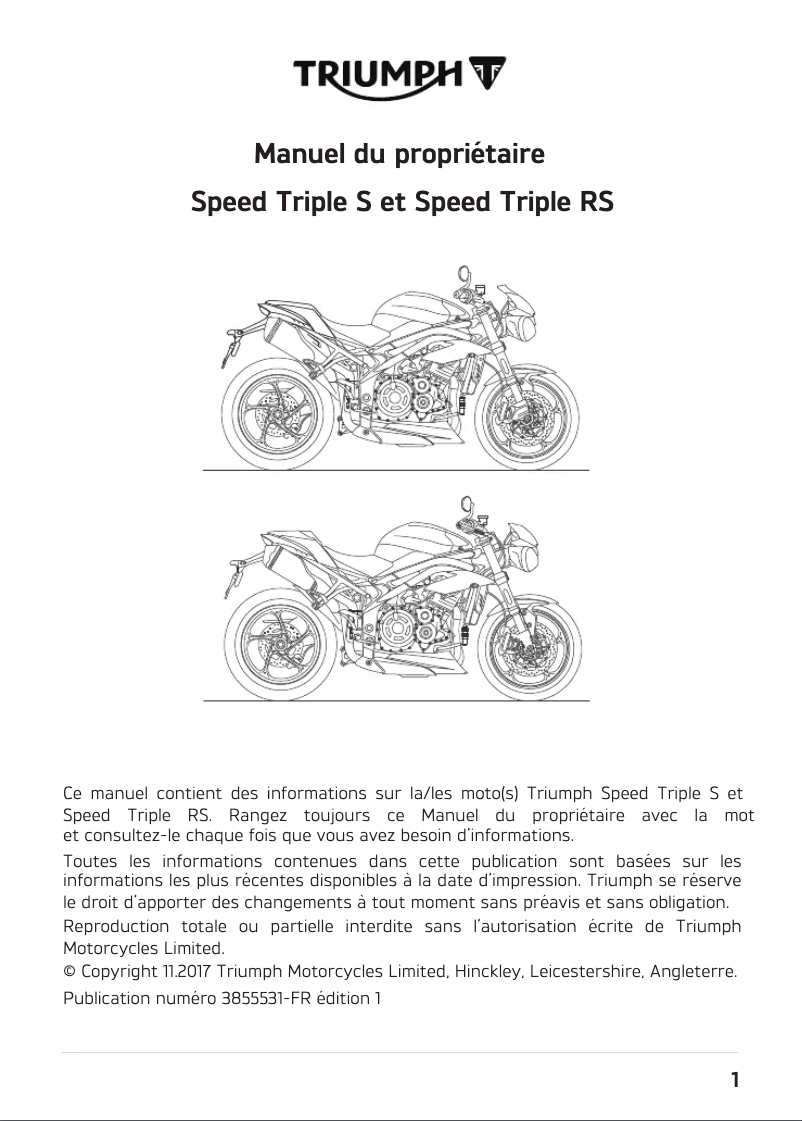 Page 1 de la notice Manuel utilisateur Triumph Speed Triple