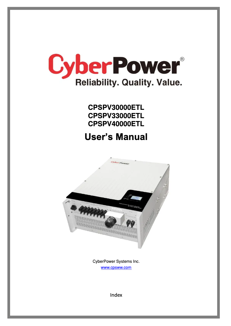 Page 1 de la notice Manuel utilisateur CyberPower CPSPV30000ETL