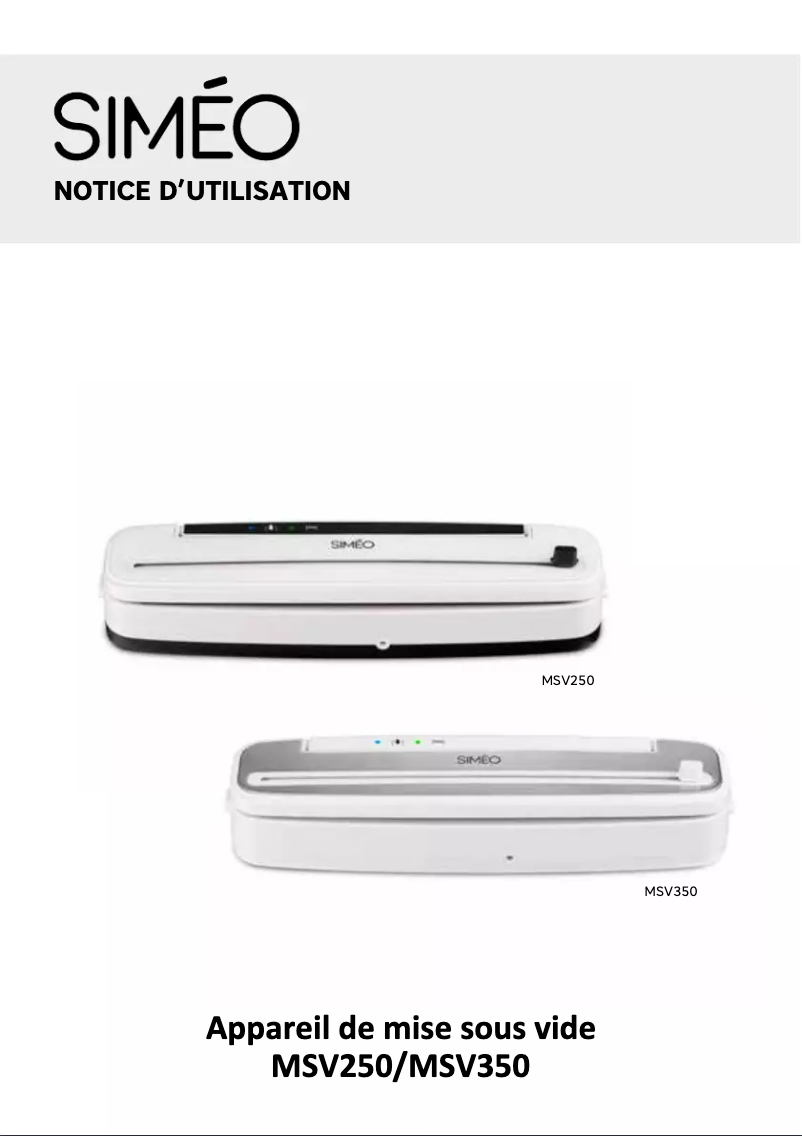 Page 1 de la notice Manuel utilisateur Siméo MSV350