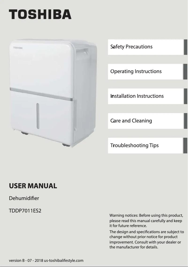 Page n°1 - Manuel utilisateur Toshiba TDDP7011ES2