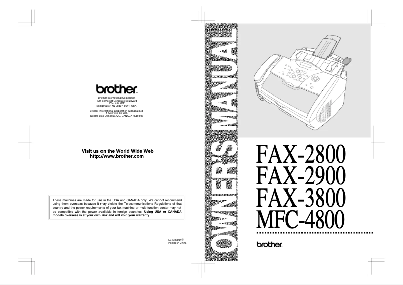 Page n°1 - Manuel utilisateur Brother FAX-2900