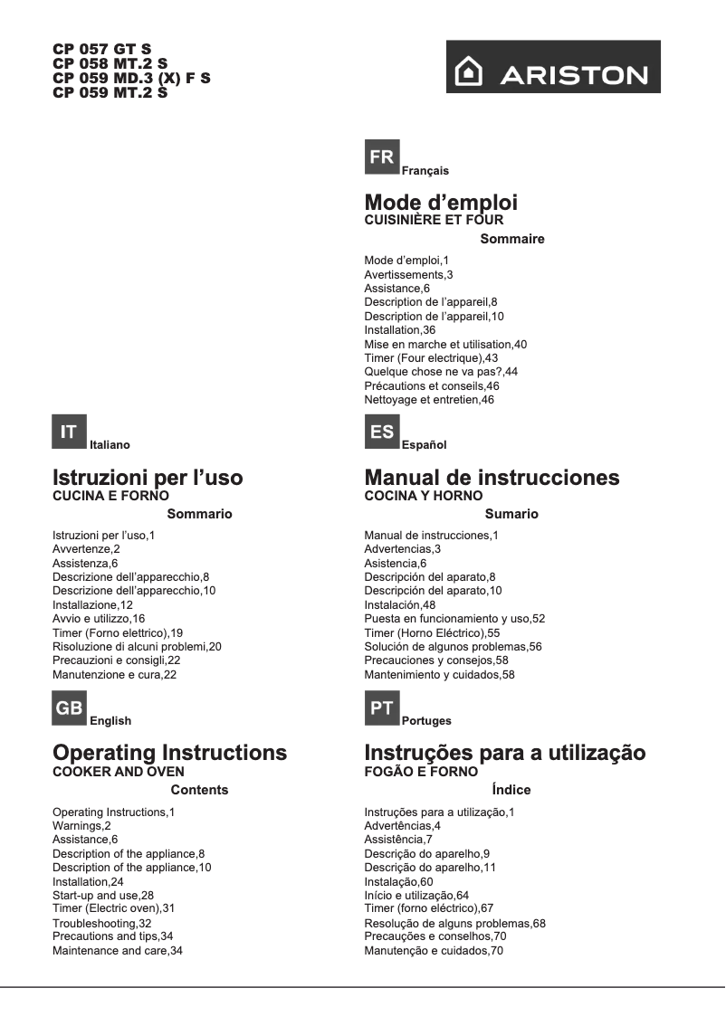 Page n°1 - Manuel utilisateur Ariston Thermo CP 059 MT.2 S