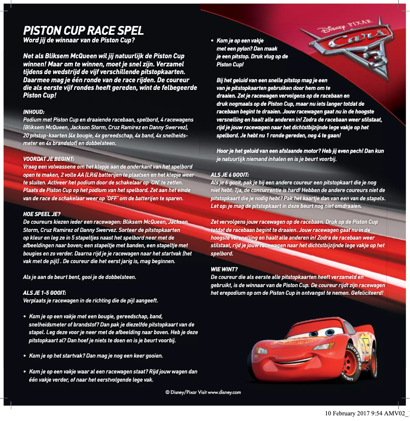 Page n°1 - Manuel utilisateur Jumbo Disney Cars 3: Piston cup race