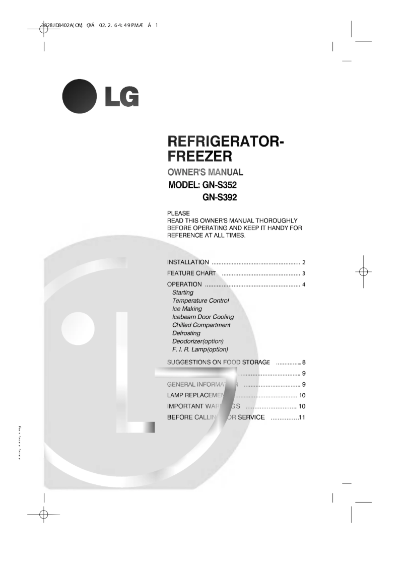 Page 1 de la notice Manuel utilisateur LG GN-S392QLC